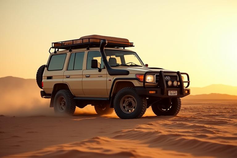 4x4 robuste en plein désert prêt à être loué